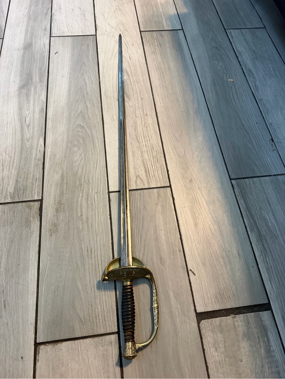 Brass-Handled Dress Sword with Black Grip - Unbranded